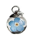 heng yuan Halskette mit Anhänger Tiny Forget Me Not (englischsprachig), gepresste Blumen Globe, Geschenk für Sie, Gedenkkette, Something Blue, Harzk