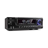 auna AMP 3800 BT 5.0 - Amplifier HiFi-Verstärker, 2 x 120 Watt + 3 x 50 Watt RMS, Bluetooth-Funktion, USB-Port, SD-Slot, 2 Mikrofon-Anschlüsse, DVD-Stereo-In, Stereo-Line-Out, schw