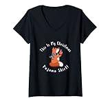 Damen This Is My Christmas Pyjama-Shirt, Fuchs T-Shirt mit V