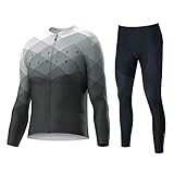 Herren Langarm Radfahren Kleidung Thermal Polyester Radtrikots Set Winddicht MTB Fahrradjacke im Freien Reiten Fahrrad Sportbekleidung Anzüge (Color : A, Size : 3XL)