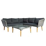 IZER Polyrattan Lounge Farbe dunkelgrau. Gartenmöbel Set für 4-5 Personen. Holzbeine, Gartenlounge Set mit Sofa, Tisch Polyrattan- dunkelgrau/Sitzbezüge in dunkelg