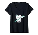 Damen Glücklicher Zahn Zahnbrüste Tägliches Zähneputzen Zahnarzt T-Shirt mit V