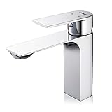 Eleganter Wasserhahn Bad Armatur, WOOHSE Waschtischarmatur Badarmatur Waschtisch Waschbeckenarmatur für Badezimmer, Verchromter Messingkörper, Kalt+Warmwasser Mischb