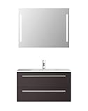Sieper I Waschtisch mit Unterschrank 90 x 50 cm und Spiegel mit Beleuchtung, Badmöbel Set Libato I