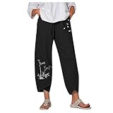 Lomelomme Damen Leinenhose Sommer Lange Baumwolle Sommerhose Leinen Bequeme Freizeithose Strandhose Loose Pusteblume Hose Große Größen Yogahose H
