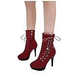 Hotberry Damen Stiefeletten Modische High Heel Kurze Stiefel High Top Einfarbig Knöchel Stiefel Runde Zehe Plateau Absatz Kurzschaft Boots Retro Herbst Winter Frauen Ankle Boots Schnü