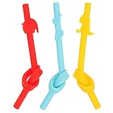UPKOCH 3Pcs Reusable Silikon Strohhalme Cartoon Tier Strohhalme mit Reiniger für Kinder Kleinkind Baby Trinken Cocktail Wein Kaffee Becher Stroh Tasse Glas G