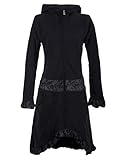 Vishes - Alternative Bekleidung - Weicher Warmer Damen Elfen Fleecemantel mit Kapuze und Rüschen schwarz 44