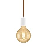 EGLO Pendelleuchte Yorth, 1 flammige Schnurpendel Hängelampe Vintage, Industrial, Modern, Hängeleuchte aus Stahl in Weiß, Kabel in Orange, Esstischlampe, Wohnzimmerlampe hängend mit E27 Fassung