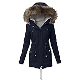 ÜBergangsjacke Damen Schwarz, Winterparka Damen Gefüttert Wintermantal Lang mit Fell Wasserdicht Sale Warm Damenmantel Parka Mantel Damenjacke Fleecejacke Steppjacke Steppmantel Übergang