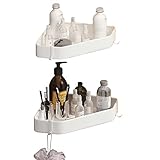 Badezimmer Regal mit Haken Küchenregal Ohne Bohren Duschkorb Ecke Selbstklebend Wandmontage Aluminium für WC Bad-Weiß_2 Etag