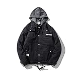 ONETOTOP Hip Hop Baseballjacke Japanischer Stil Winter Dicke Parkas Jacken Männer Casual Warme Parka Mantel Ladung Winddichte Kapuzenjacken Windjacke (Color : Black, Size : XL)