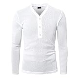 Herren Langarm Henleys T-Shirts Knöpfe Knopfleiste Schlichte Baumwollhemden Baumwolle Lässiges Henleyhemd für Herren Langarm Slim Fit Schlichte Oberteile Basic Rundhals Grandad T-Shirt Knöpfe T-S