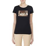 Armani Exchange Damen Basic Logo On Bust T-Shirt, Black with Gold, L