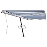 vidaXL Standmarkise Einziehbar Handbetrieben Markise Sonnenmarkise Balkonmarkise Sonnenschutz Gelenkarmmarkise Terrasse Garten 400x350cm Blau Weiß