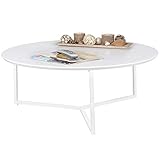 FineBuy Design Couchtisch 80 cm Rund Weiß Matt lackiert | Moderner Wohnzimmertisch MDF Holz | Lounge Sofa Tisch Metall G