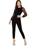 DIDK Damen Jumpsuit Elegant Overall Rundhals Langarm Playsuit Hosenanzug mit Perlen Einfarbig Karottenschnitt Hohe Taille Jumpsuits Schwarz S