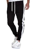 Amaci&Sons Herren Streifen Jogginghose Sporthose Sweatpants Jogger Trainingshose 2011 Schwarz/Weiß L