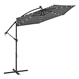 Juskys Ampelschirm Brazil 350 cm LED-Beleuchtung Solar & Kurbel – UV-Schutz wasserabweisend knickbar – Sonnenschirm Marktschirm Gartenschirm – g