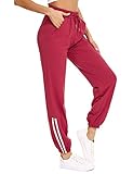 Sykooria Jogginghose Damen mit Streifen Sporthose Damen Lang Trainingshose Baumwolle High Waist für Yoga Laufen Fitness-A-rot-XL