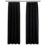 PONY DANCE Vorhänge Lichtundurchlässig Kräuselband 2 Stücke Gardinen Schwarz Blickdicht Thermovorhang Verdunkelung Schlafzimmer, H 245 x B 140