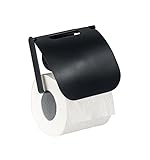 Static-Loc® Plus Toilettenpapierhalter mit Deckel Pavia Schwarz, WC-Rollenhalter, Befestigen ohne B