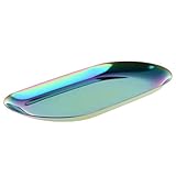 PETSOLA Edelstahl Schmuckteller Servierteller Rechteckig Dekoteller Metall Tablett Schmuckablage - Kleine Farb