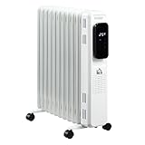 HOMCOM Ölradiator tragbar elektrisch Heizkörper 2290-2720W 3 Heizstufen 24-Stunden-Timing elektrische Heizung 11 Heizplatten mit 4 Rollen Weiß Stahl 50,5 x 24 x 63