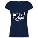 Weihnachten & Silvester Geschenke Party Deko - Renbiere - M - Dunkelblau - T-Shirt - XO1525 - Damen T-Shirt mit V