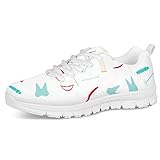 POLERO Herren Damen Laufschuhe Atmungsaktiv Turnschuhe Schnürer Sportschuhe Sneaker mit Cartoon Zähne Zahnbürste Zahnpasta Print Weiß 39 EU