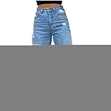 Y2K Jeans Damen High Waist Stretch Cutoffs Distressed Loch Straight Leg Denim Jeanshose 70er Vintage E-Girl Style Baggy Hose Schlagjeans Weitem Bein H