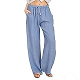Snaked cat Damen Übergröße Hose Lose Baumwolle Leinen Weiche Kordelzug Taille Hose Loose Fit Hosen Casual Active Hose Loungehose mit Taschen Gr. XL, hellb