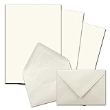 25x Sets Briefpapier DIN A4 mit weiß gefütterten Briefumschlägen im Format C6, Nassklebung - Naturweiß (Cremeweiß) - Briefset aus edlem Papier mit p