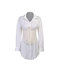 Damen Hemdkleid, lange Ärmel, hohe Taille, schlicht, einfarbig, Stil Sommerkleidung Gr. Medium, weiß