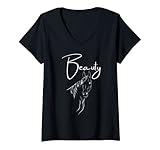 Damen Pferd mit Mähne im Wind für Pferdeliebhaber oder Reiter T-Shirt mit V
