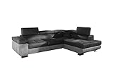 Ecksofa mit Schlaffunktion mit Bettkasten Couch L-Form Polstergarnitur Wohnlandschaft Polstersofa mit Ottomane Couchgranitur - ALESIO (Dunkelgrau +Hellgrau(Monolith 97+Monolith 84), Ecksofa Rechts)