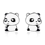 HMMJ Damen 925 Sterling Silber hypoallergen schwarz vergoldet Panda Ohrstecker für empfindliche Ohren mit Schmuckschatulle BSE252