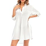 Damen-Badeanzug Cover Up Shirts Bikini Beachwear V-Ausschnitt Badeanzug Strandkleid Langarmshirt Gestreift Damen (White, S)