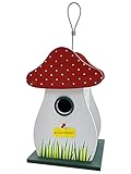 kamelshopping Farbenfohes Vogelhaus aus Echtholz gefertigt, Vogelvilla zum Hängen, Nistkasten für Garten und Balkon (Pilz)
