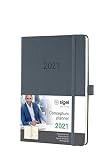 SIGEL C2166 Terminplaner Wochenkalender 2021, ca. A5, Hardcover, dunkelgrau, mit vielen Extras, Conceptum - weitere M