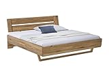 WOODLIVE DESIGN BY NATURE Massivholzbett Hover, 140 x 200 cm Bett aus Wildeiche, massives Holzbett in schwebender Optik, hochwertiges Doppelbett mit Komforthöhe und geneigtem Kop