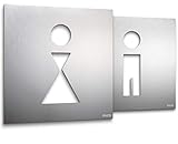 PHOS Design, PSK-B1, 2 WC-Türschilder je 12 x 12 cm, Frau Mann Symbole, Edelstahl, selbstklebend, Toiletten-Schild Set, Herren und Damen Türschild zum Kleben, ohne Bohren, Hinweis-S