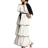 Lazzboy Muslimisches Kuchenkleid Für Damen, Abaya, Islamisches Arabisches Kaftankleid Gürtel Muslimische Kleiderrobe Langarm Gebetskleidung Jilbab Kleid Langer Muslim Kleidung (Weiß,3XL)