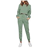 Sonnena Damen Freizeitanzug Einfarbig Bequem Trainingsanzüge Mode O-Ausschnitt Loose Fit Sport Yoga Fitness Hosenanzug Sportanzug Traingsanzug Jogginganzug Track