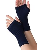 prettystern 100% Kaschmir Pulswärmer gestrickte Hand-Stulpen Fingerlose Handschuhe dunkel-blau meliert M05