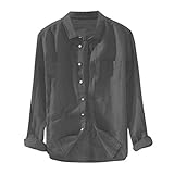 AXIU Hemd Herren Langarm Henley Sommerhemd Herren Freizeithemd Leinenhemd Regular Fit Men Shirts Regular Fit 100% Baumwolle Leinen Freizeit für Männer Casual Hemden Henley Herren-H