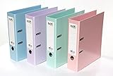 4er Pack Premium Color-Ordner bunt Pastell-Farben – Hochglanz laminiert in grün, blau, lila, rosa – 80mm breit für DIN A4 mit patentierter extra starker 85mm Mechanik