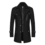 Finetyu Trenchcoat Herren Winterjacke Zweireihiger Elegant Wintermantel Slim Fit Kunstfell Wollmantel Stehkragen Business Lang Warme Dicker Mantel Doppelkragen Verdickter Mittellanger Woll T