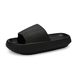 incarpo Unisex Badeschuhe Damen Slides Sandalen Hausschuhe Herren Sommer Garten Badelatschen rutschfest Plattform Badeschlappen Schwarz,EU 40/41