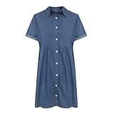 TRIGLICOLEUM Denim Sommerkleid Damen Elegantes Einfarbiges Blusenkleid Modisches Hemd Kleid mit Umlegekragen Bequemes Freizeitkleid mit Knöpfen Kurzärmliges Strandkleid Midik